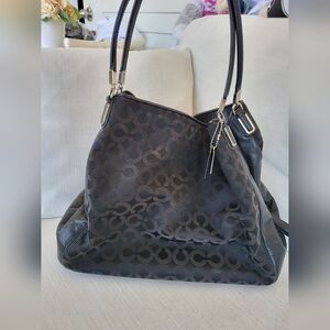 Coach Black and Dark Brown Signature Jacquard Tote
